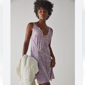 Free People Slip My Mind Printed Trapeze Dress Lilac Combo Purple XS